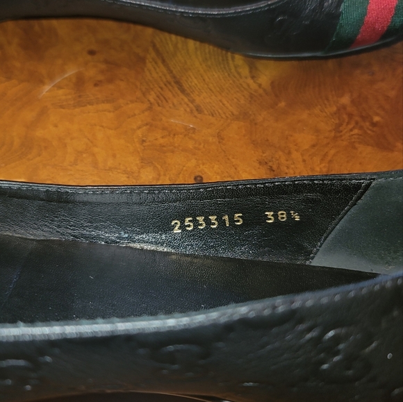 Gucci GG Logo Web Green Red Genuine leather Black Flat Loafers Shoes - Picture 5 of 9